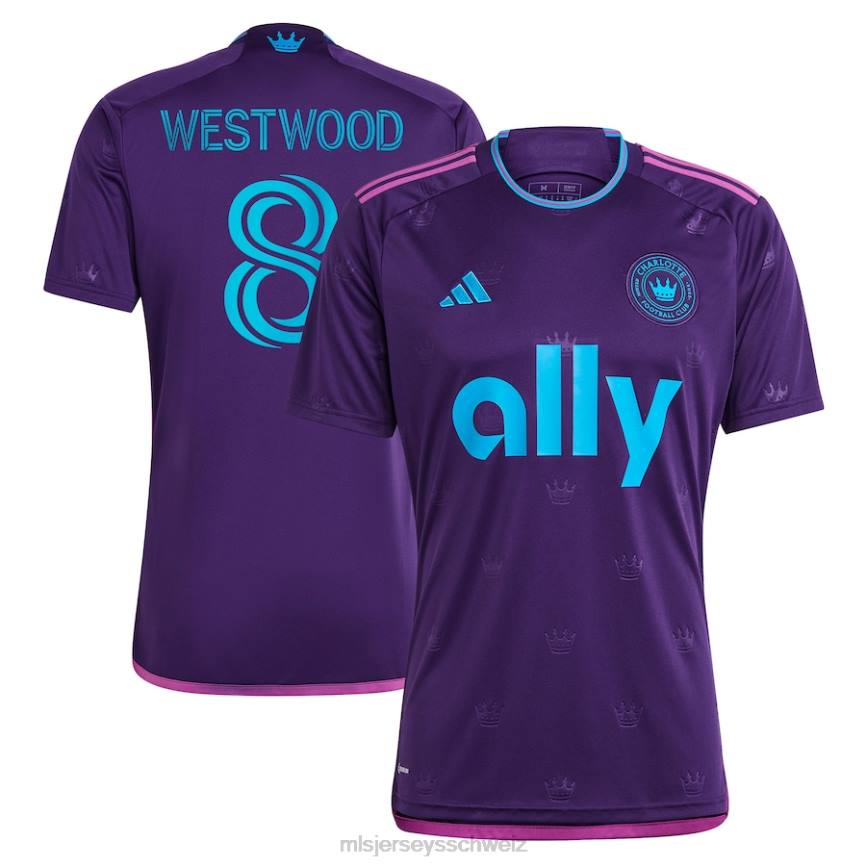 MLS Jerseys Männer Charlotte FC Ashley Westwood Adidas Lila 2023 Crown Jewel Kit Replika-Trikot HT0J1091 Jersey