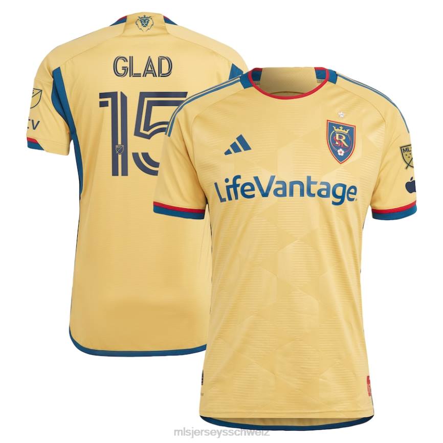MLS Jerseys Männer Real Salt Lake Justen froh, adidas Gold 2023 The Beehive State Kit, authentisches Spielertrikot HT0J968 Jersey