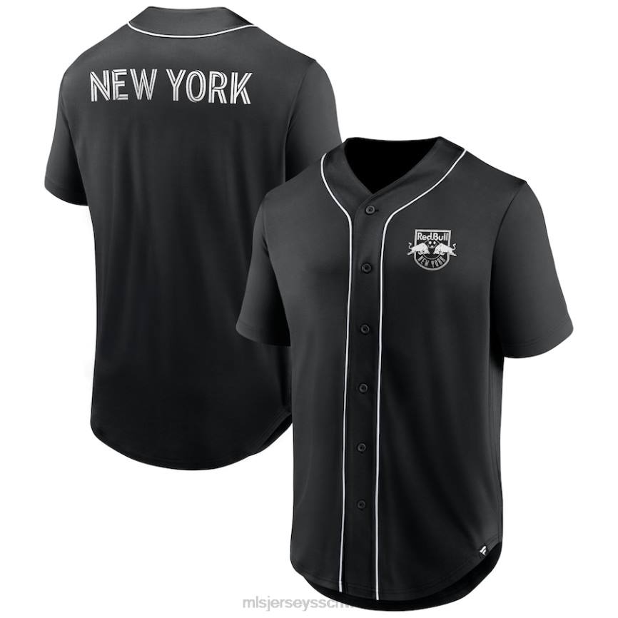 MLS Jerseys Männer Mode-Baseball-Trikot mit Knopfleiste und Fanatics-Logo der New York Red Bulls in Schwarz aus der dritten Periode HT0J318 Jersey