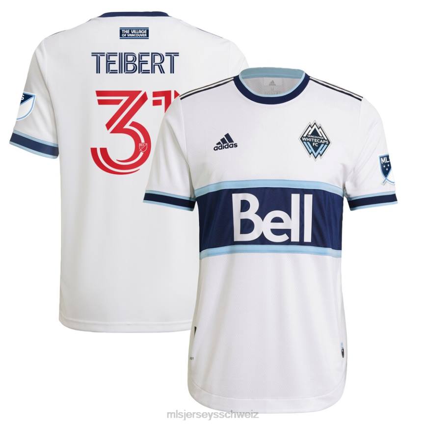 MLS Jerseys Männer Vancouver Whitecaps FC Russell Teibert Adidas Weißes 2021 primäres authentisches Spielertrikot HT0J1439 Jersey
